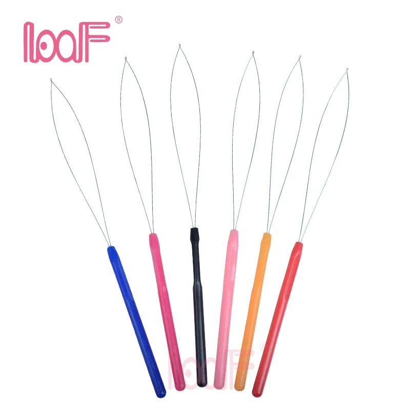 Crochet hooks hair extensions tool 1pcs plastic crochet hook pulling needle Loop threader tool for I tip Hair Extension Micro Ring Tools 6 colors random send