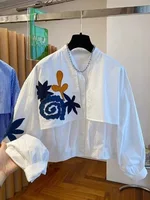 Chemisiers amples et polyvalents à la mode, chemises à col rond brodé à manches longues pour femmes, nouvelle collection printemps été 2026 2