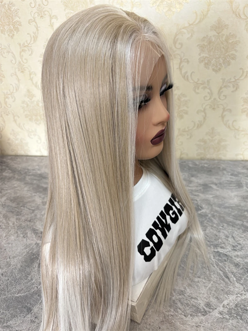 Silky Straight Synthetic Hair Wigs Ombre Honey White Blonde Colored Lace Frontal Wigs 13x4 Transparent Party Wig For Women