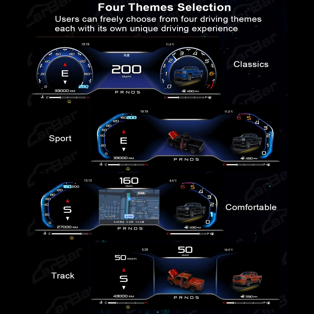 Pantalla LCD de 12.3 Pulgadas para el Tablero de Instrumentos del Automóvil, Velocímetro Digital para Chevrolet Silverado 2013-2019 GMC Sierra 5