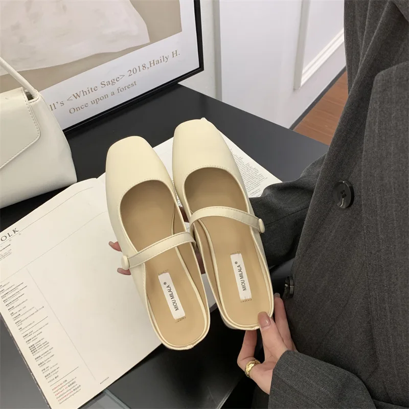 

Women Sandals Slip on Half Slippers Loafers Flats Square Heel Solid Mules Outdoor Mary Jane Luxury Pumps Low Heel Slippers