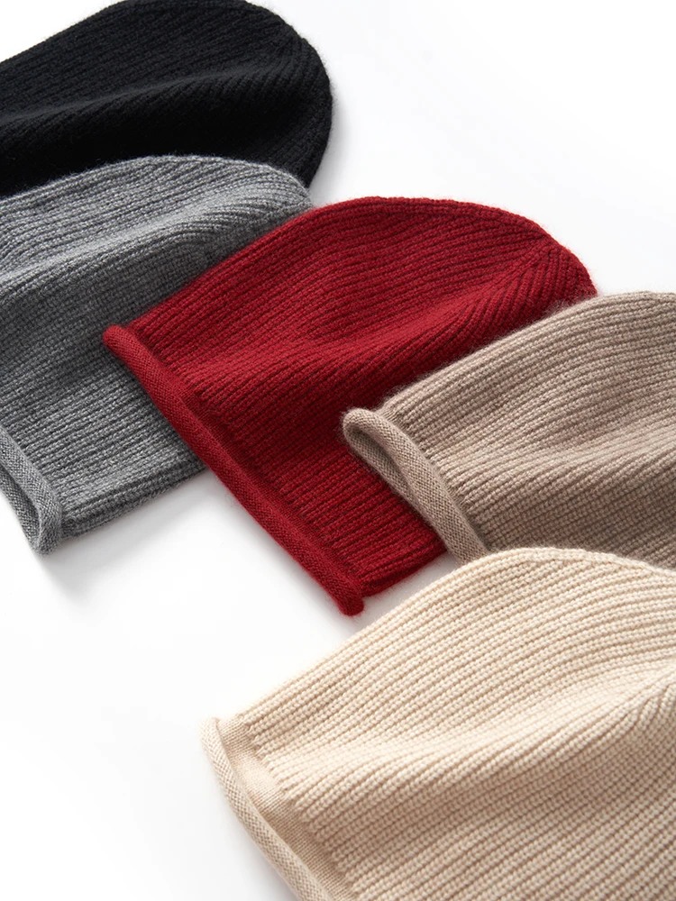 Thick Rolled Hem Women Cashmere Knitted Caps Moss Stitch Beanies 2023 Fashion Winter Hat Soft Hat Wool Blend Warm Hair Bonnet 5