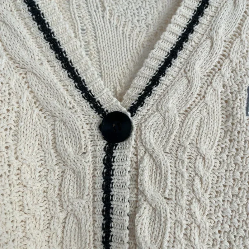 Limited Edition Folklore Cardigan Women Letter Patch Beige Knitted Cardigans with Star Embroidered Female Winter Autumn Sweaters 4