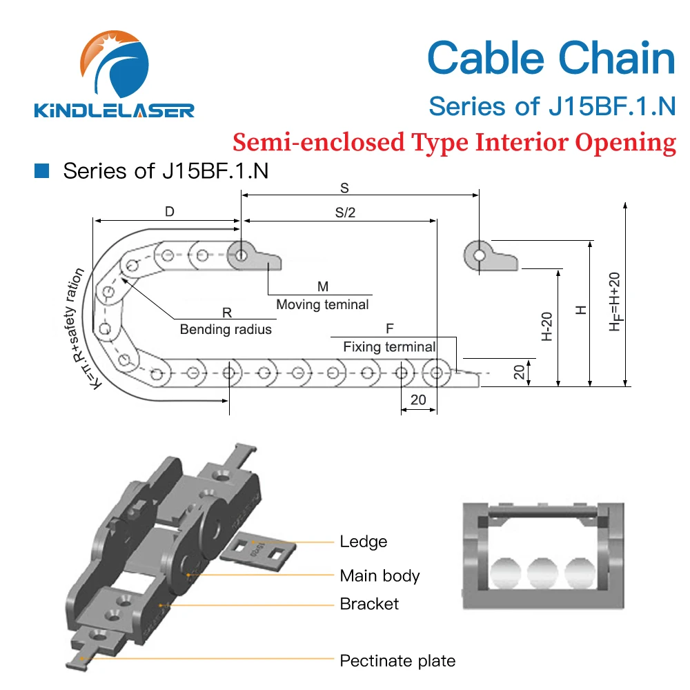 KINDLELASER Cable Chain Semi-Enclosed Interior Opening 15x15 15x20 15x30 Drag Plastic Towline Transmission Machine Accessories