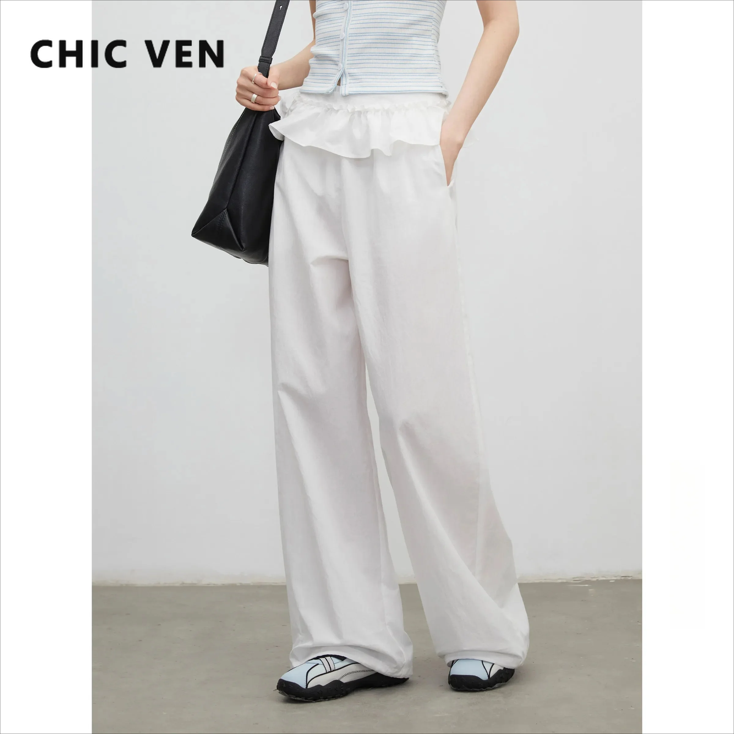 CHIC VEN Fashion Damesbroek Effen Losse Casual Broek met Elastische Taille en Wijde Pijpen Damesbroek voor Meisjes Lente/Zomer 2026_voghion.com