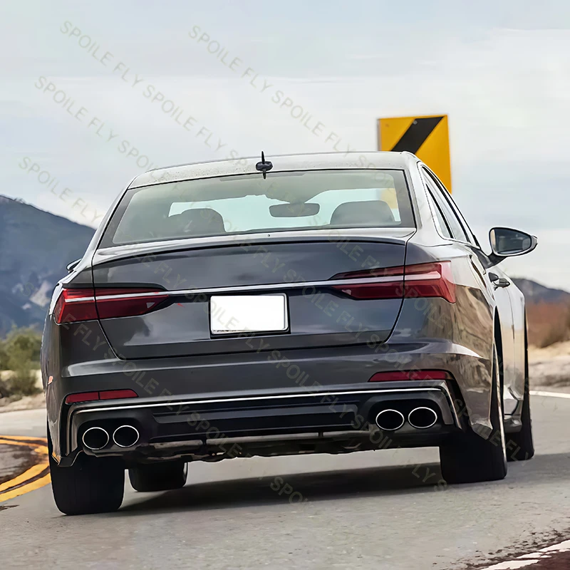 아우디 A6 S6 C8 S-라인 2019 2020 2021 고품질 ABS 배기 팁 포함 자동차 리어 범퍼 립 스포일러 바디 키트 유광 블랙