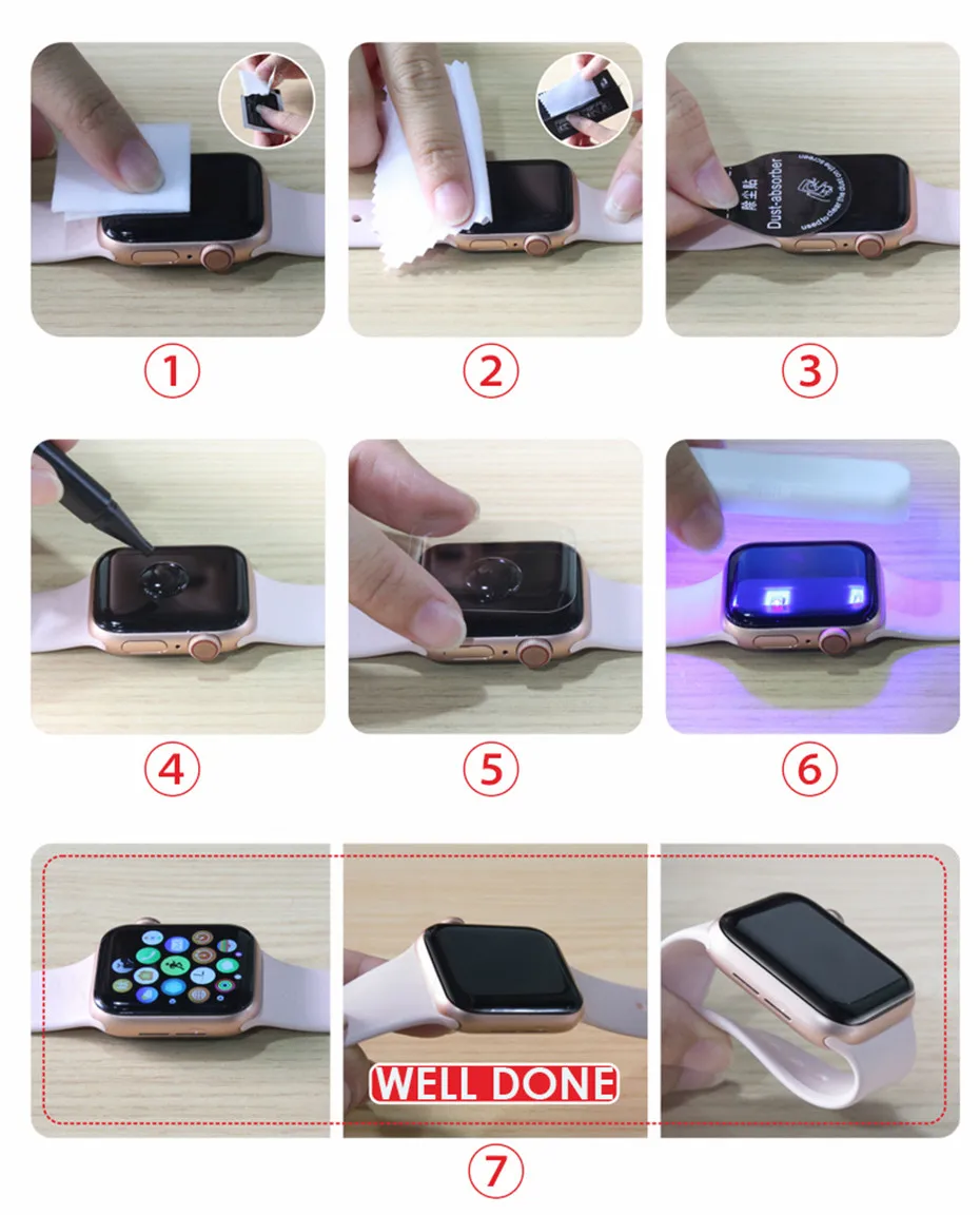 Apple Watch Series 4 5 6 SE 1 2 3 자외선 접착제 강화 유리 화면 보호기 iWatch 42 38 40 44 MM 스마트워치 보호막