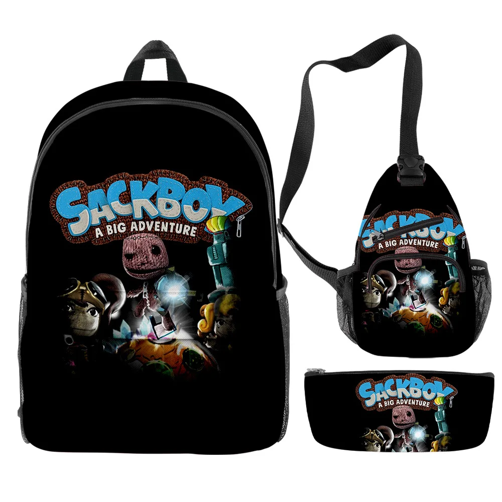 Classic Fashion Funny Sackboy Game 3D Print 3pcs/Set pupil School Bags Trendy Travel Laptop Backpack Chest Bag Pencil Case