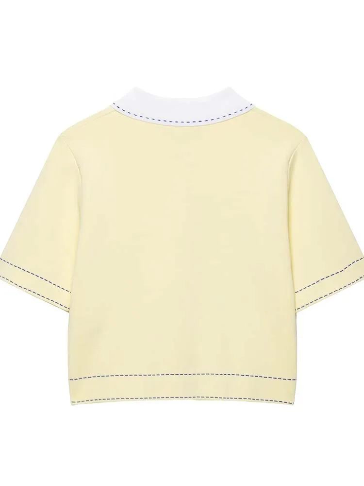 2025 Women's  Short-Sleeved POLO Shirts Summer Ribbing Knitted Tops Daily Casual Women Elegant Short Top