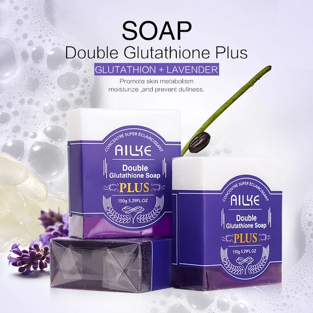 AILKE Double Glutathione PLUS Whitening Soap Bar, reduziert dunkle Flecken, tiefreinigende Haut, natürlicher Lavendelduft für Gesicht und Körper