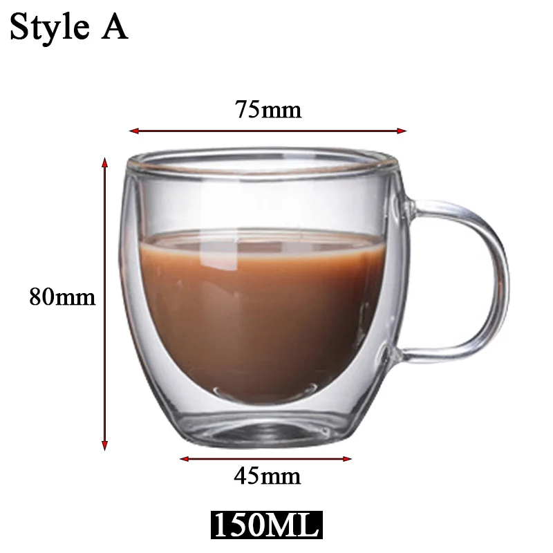 كوب قهوة زجاج مزدوج 5 مقاسات