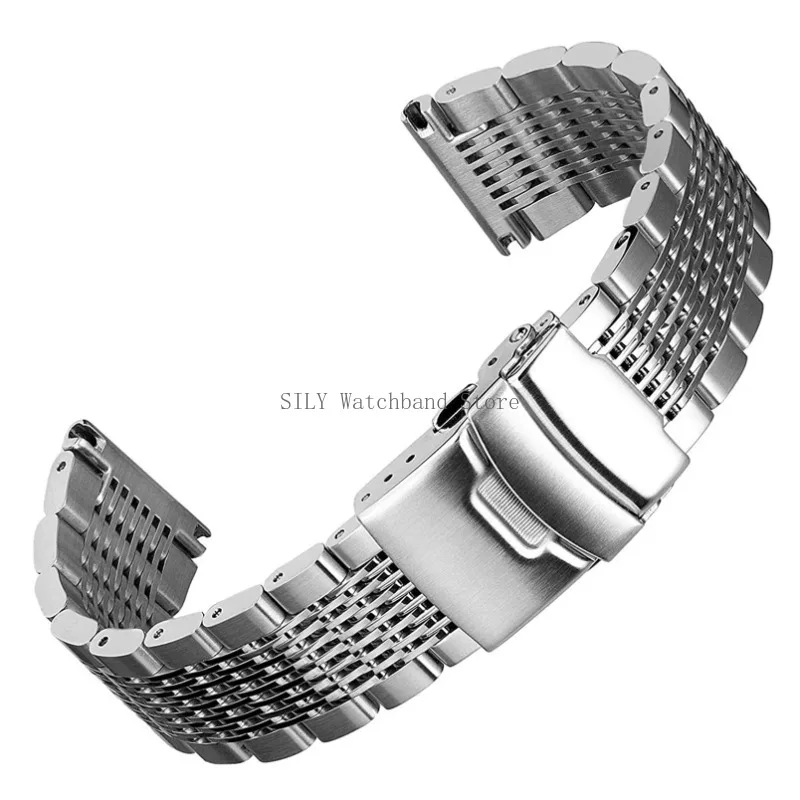 Elegant Stainless Steel Mesh Watch Band - Brushed & Polished Finish Bracelet