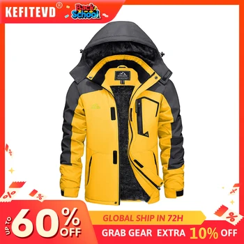 KEFITEVD Men's Winter Ski Jacket Waterproof Warm Thick Fleece Hiking Jackets Raincoats Snow Jacket Coats Windbreaker Man Parka 1