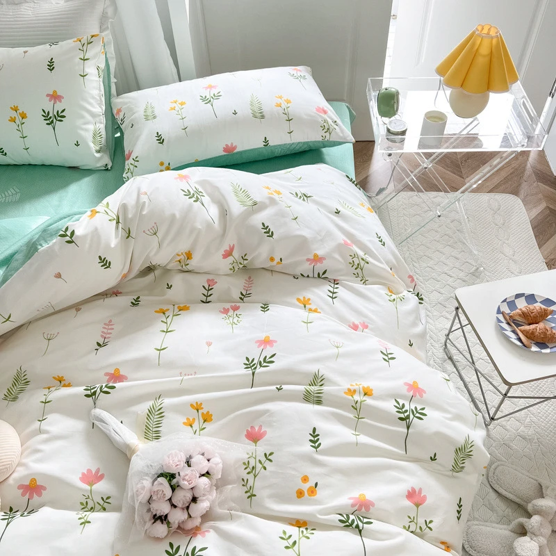 Floral Pattern 100% Cotton Duvet Cover Bed Sheet Pillow Covers High Quality Soft Comfort Bedding Set Duvet Cover Set with Sheets