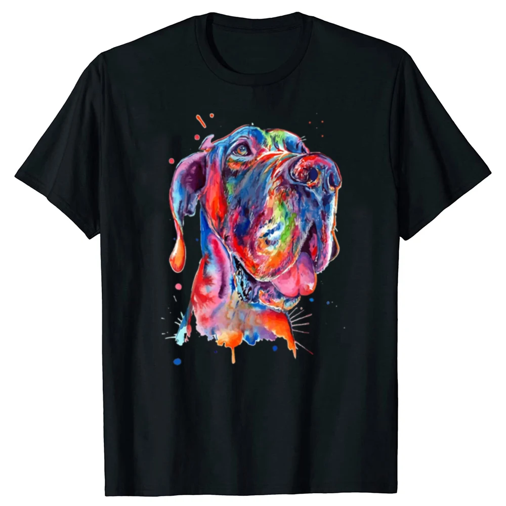 Lustiges Vintage-Stil Great Dane Splash Art Grafik-T-Shirt für Männer und Frauen, Hip-Hop, übergroßes T-Shirt, 100 % Baumwolle, Komfort-T-Shirts