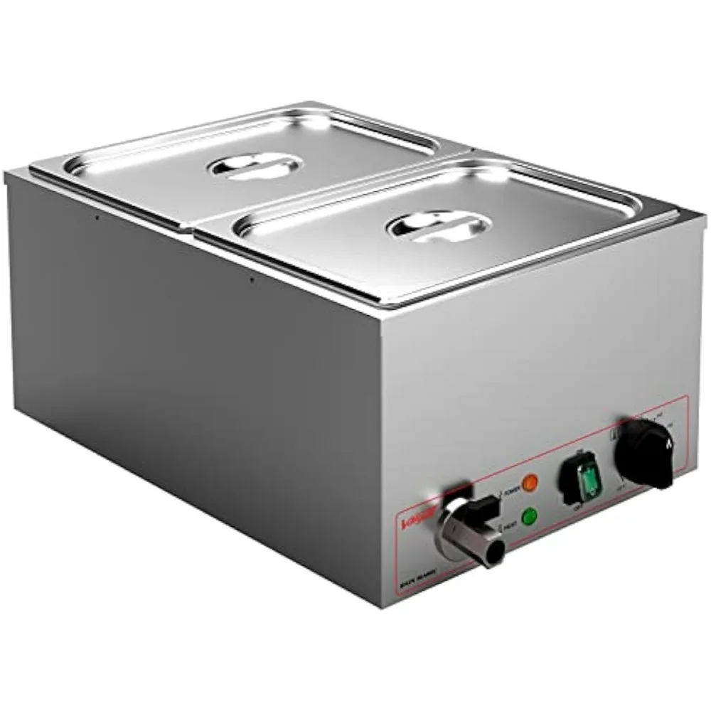 Commercial Grade Stainless Steel 2 Sections 19 Qt Bain Marie Buffet Food Warmer Steam Table with Lid and Tap