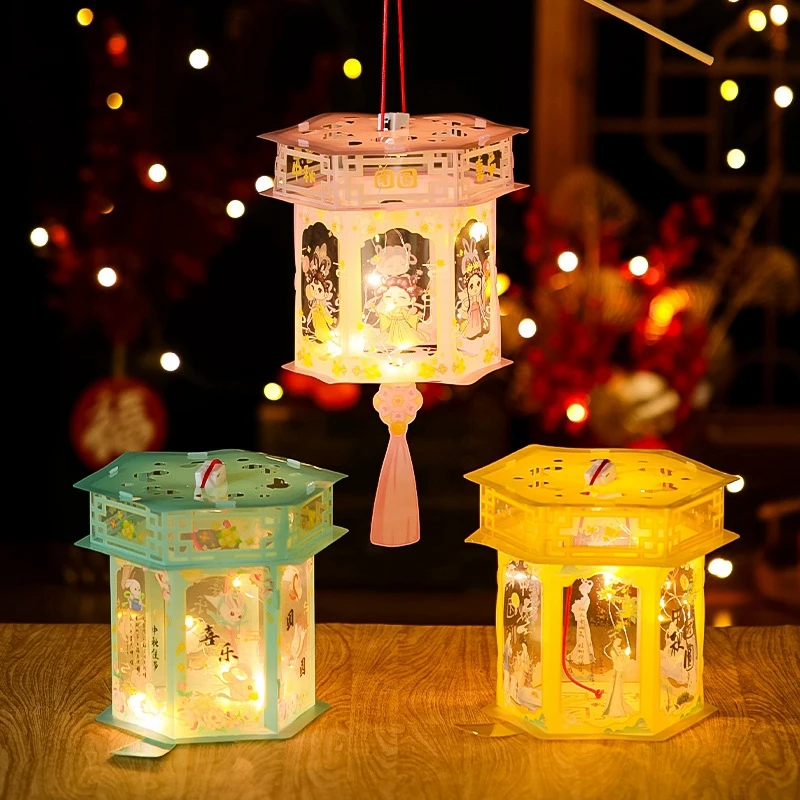 Chinese Lantern Paper Lanterns 2025 Mid-Autumn Lantern Retro Lantern Palace Lanterns Glowing Blossom Lamp DIY Material Package - Image 3