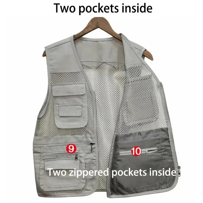 Summer Men's Sleeveless Vests Casual Solid Color Multi-pocket Mesh Patchwork Breathable Camping Fishing Photography Top