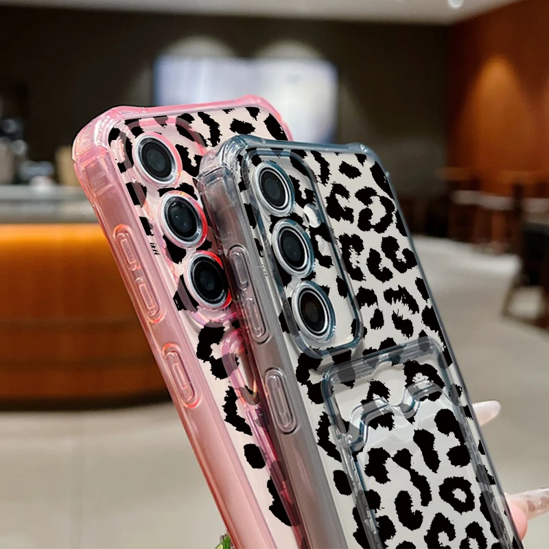 Leopard Print Clear Card Holder Phone Case Cover