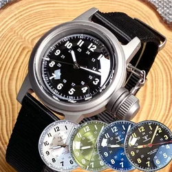 Japan NH35A PT5000 20ATM Waterproof 36mm Double Dome Glass Silver Sandblast Military Watch For Men Retro Automatic Screw Crown