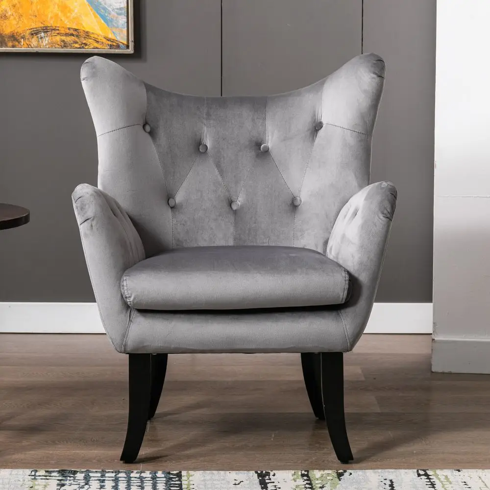 Modern Upholstered High Back Accent Arm Chair with Wood Legs