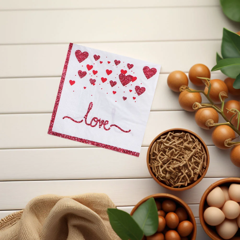 20 Pcs Valentine's Day Napkin Valentines Heart Napkins Wedding Tissues Cake Flower Paper