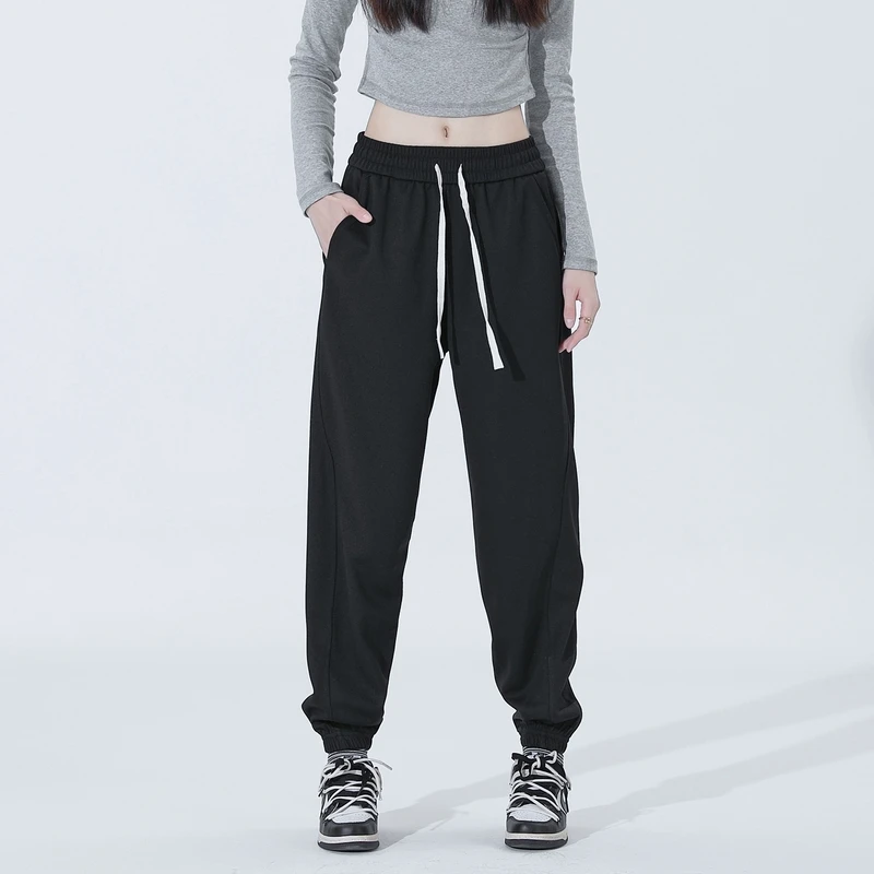 Women's Solid Spring Autumn Pleated Elastic Pockets High Waist Casual Sports Harlan Lantern Bound Feet Fashion DrawstringPants