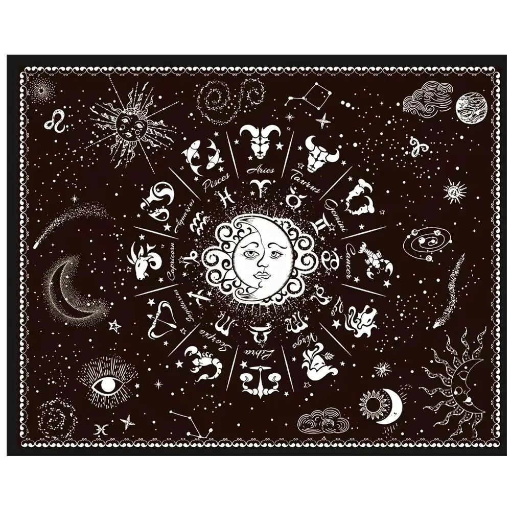 1 Piece Of 75x100CM Psychedelic Sun And Moon Constellation Tapestry Bedroom Decoration Black And White Pattern Wall Hanging