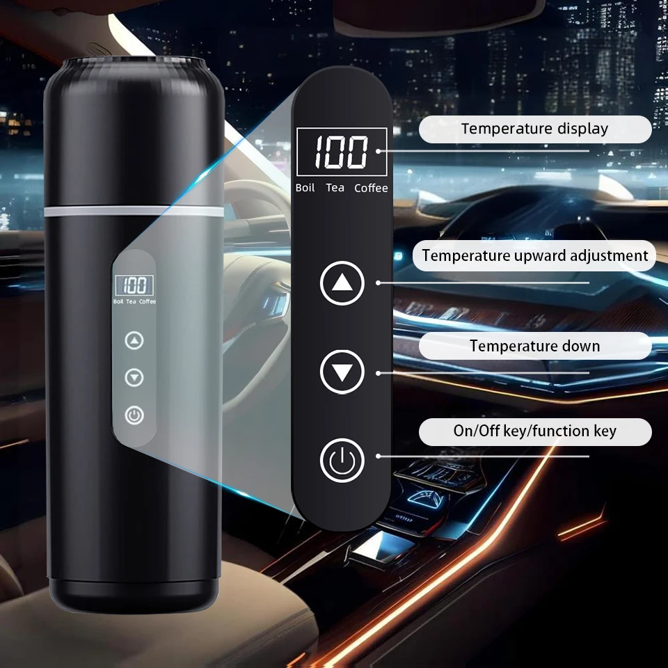 12V 24V Universal Car Kettle 500ml Electric Travel Mug with Temp Control 3 Modes Heating Thermos Cup Stainless Steel for Car - Image 2