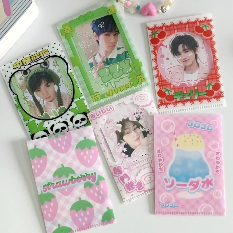 6Pcs/lot Cute Strawberry Panda Card Holder Korean Idol Card Protective Film Bag Collect Sleeves 2