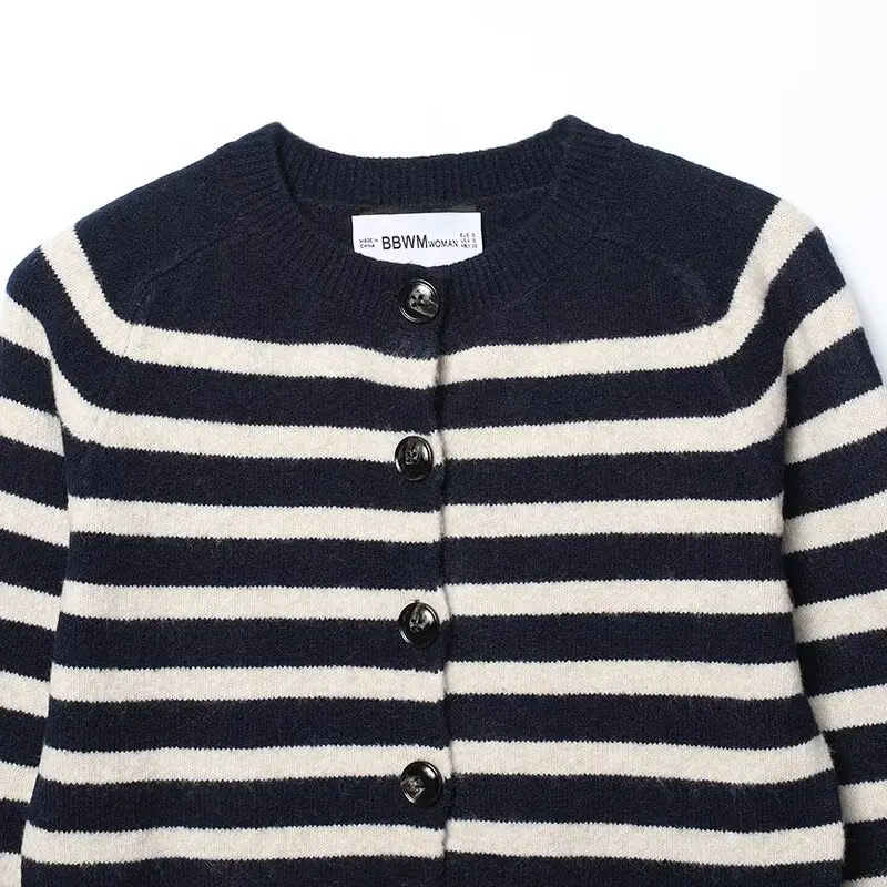 Women's Spring Autumn Striped Knitted Cardigan Coat Female O-Neck Long Sleeve Single Breasted Cardigan Lady Street Casual Wear