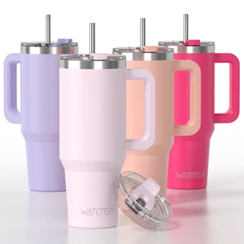 Tasse thermique en acier inoxydable 30/40oz, avec poignée et paille, tasse isolée de grande capacité, gobelet à Double vide pour voiture 1