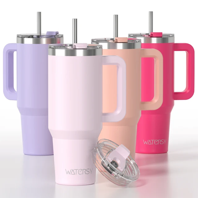 Tasse thermique en acier inoxydable 30/40oz, avec poignée et paille, tasse isolée de grande capacité, gobelet à Double vide pour voiture 1