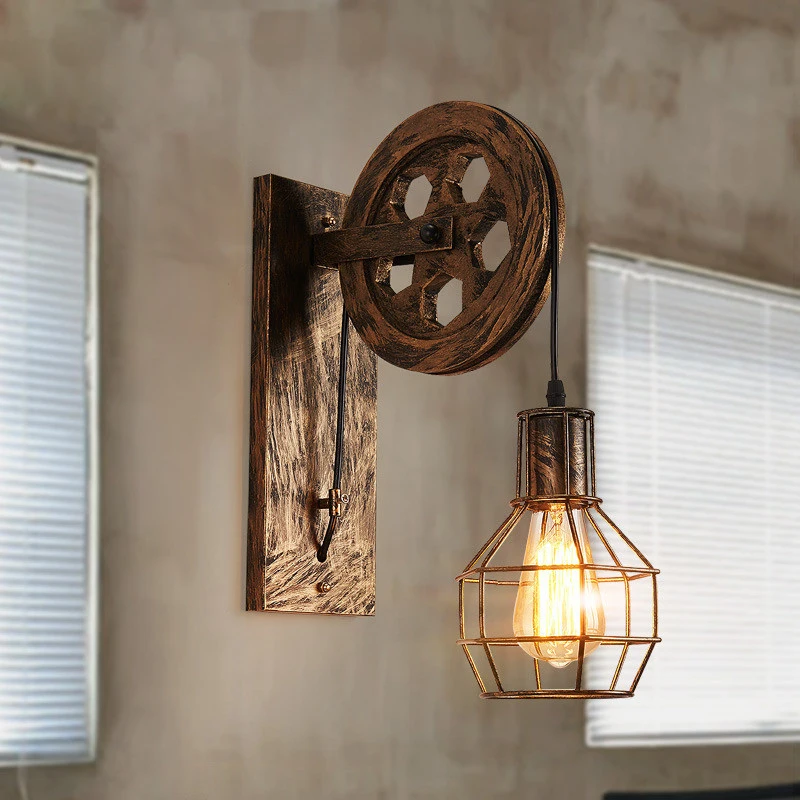 

Loft Industrial Wall Light Vintage 1 Light Adjustable Iron Wall Sconce Lifting Pulley Wall Lamp Edison vanity Light Fixture