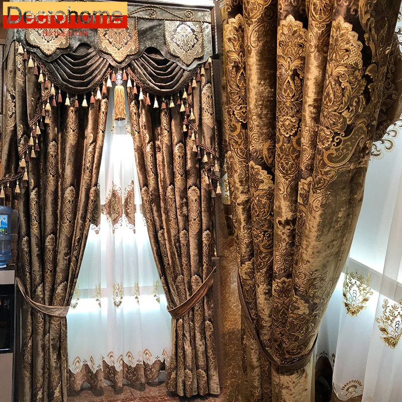 

European-style American-style High-end Palace High Ceilin Atmospheric Villa Shading Curtains for Living Dining Room Bedroom