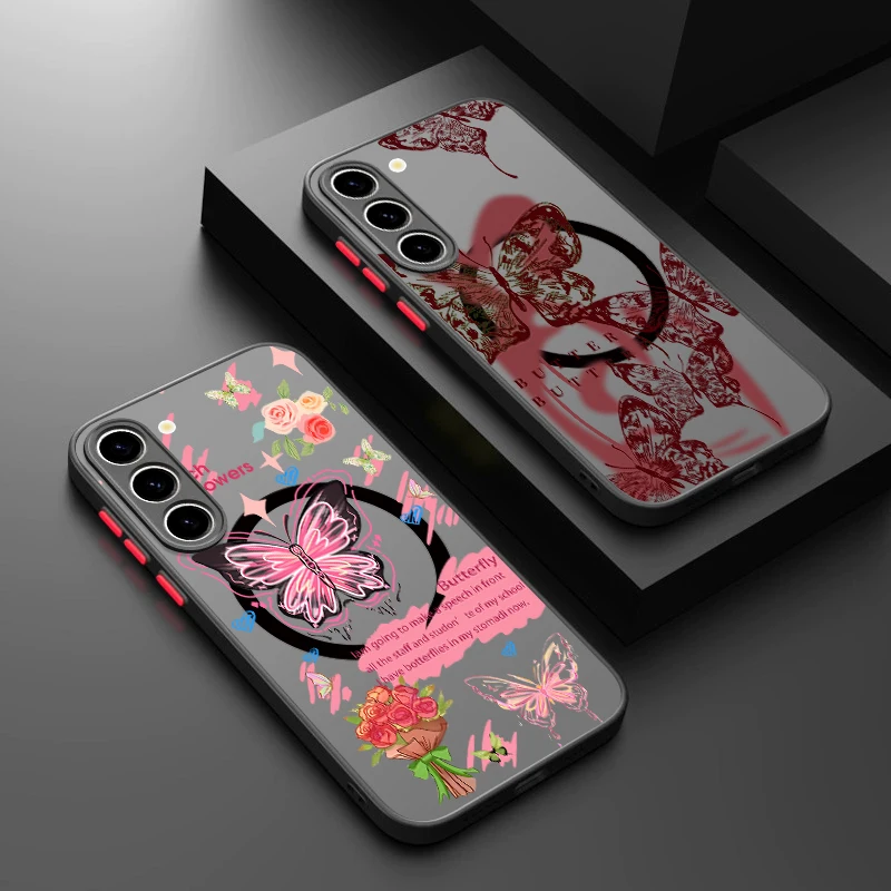 Butterfly Patterned Magnetic Phone Case with Acrylic Back Cover