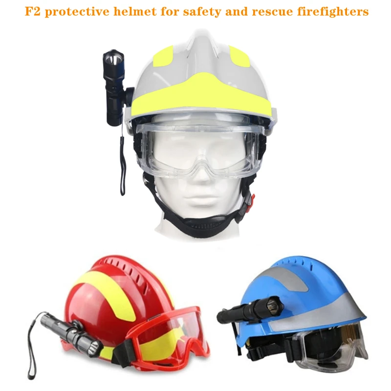 ヘッドランプとgglesf2安全レスキューヘルメットを備えた消防士