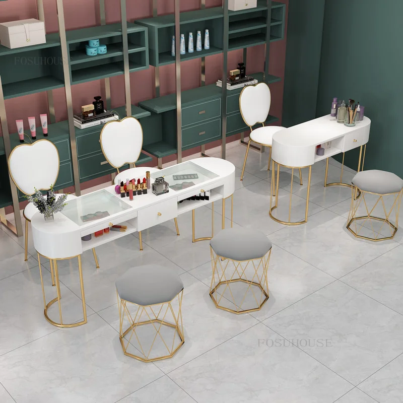 Nordic Nail Tables Modern Minimalist Single and Double Manicure Tables Designer Manicure Table Chair Set Professional Nail Table