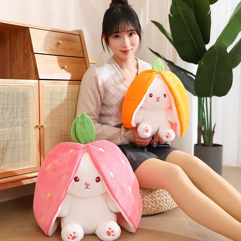 TOGETDREAM Peluche Lapin de Pâques, 25cm Douceur Carottes Fraises