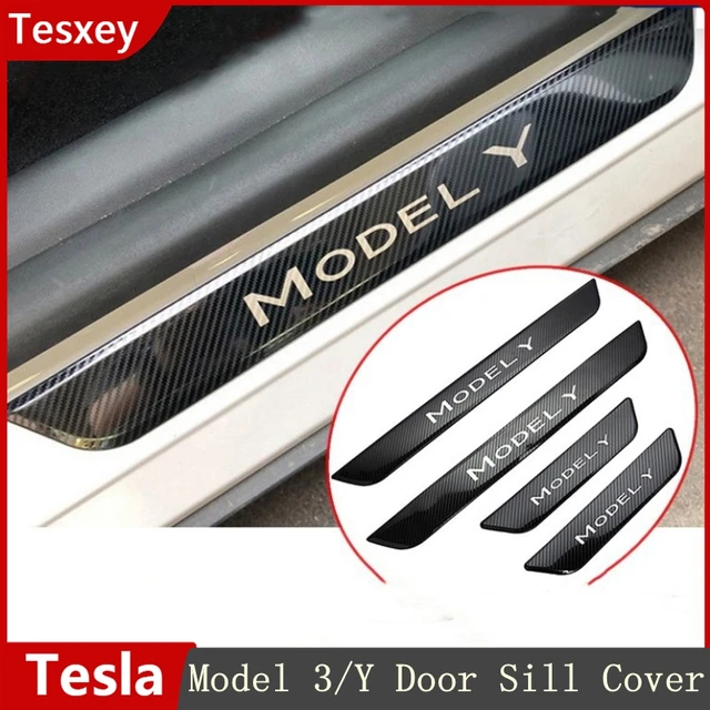 4PCS/Set Car Door Sill Strip Plate Protective Sticker Car Interior Styling  For Tesla Model 3 Protect Door Sill Guard Antiscuff - AliExpress