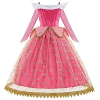 Robe de princesse Aurora de la Belle au bois dormant Disney 2026 pour fille, déguisement à épaules dénudées, cadeau pour enfant, robe de soirée élégante pour bébé, ensemble en dentelle fine 2