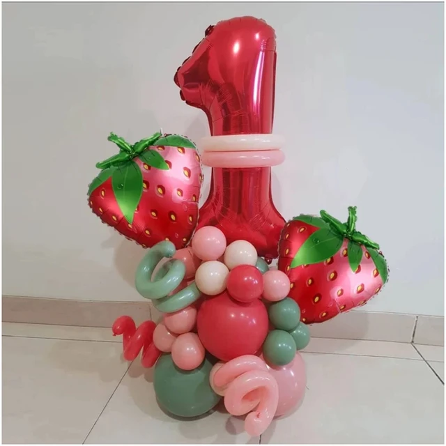 21pcs Strawberry Theme Balloons Set 40Inch Pink Number Balloon for Girl 1 2  3 Years Birthday Party Decor Summer Party Globos - AliExpress