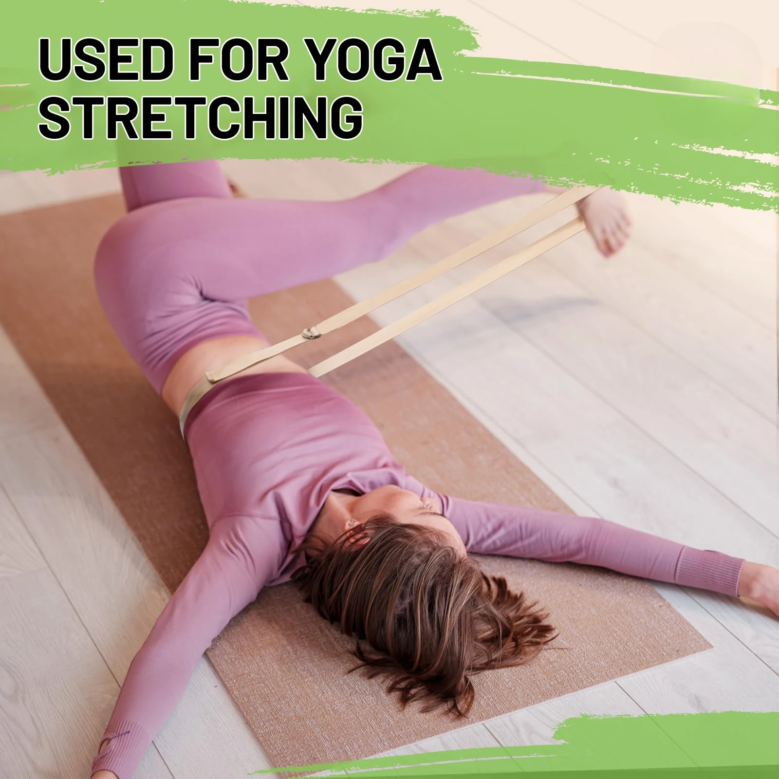 1.8mx3.8cm Yoga Strap for Stretching Cotton Yoga Belt with Adjustable Metal D-Ring Buckle Stretch Band for Fitness Pilate
