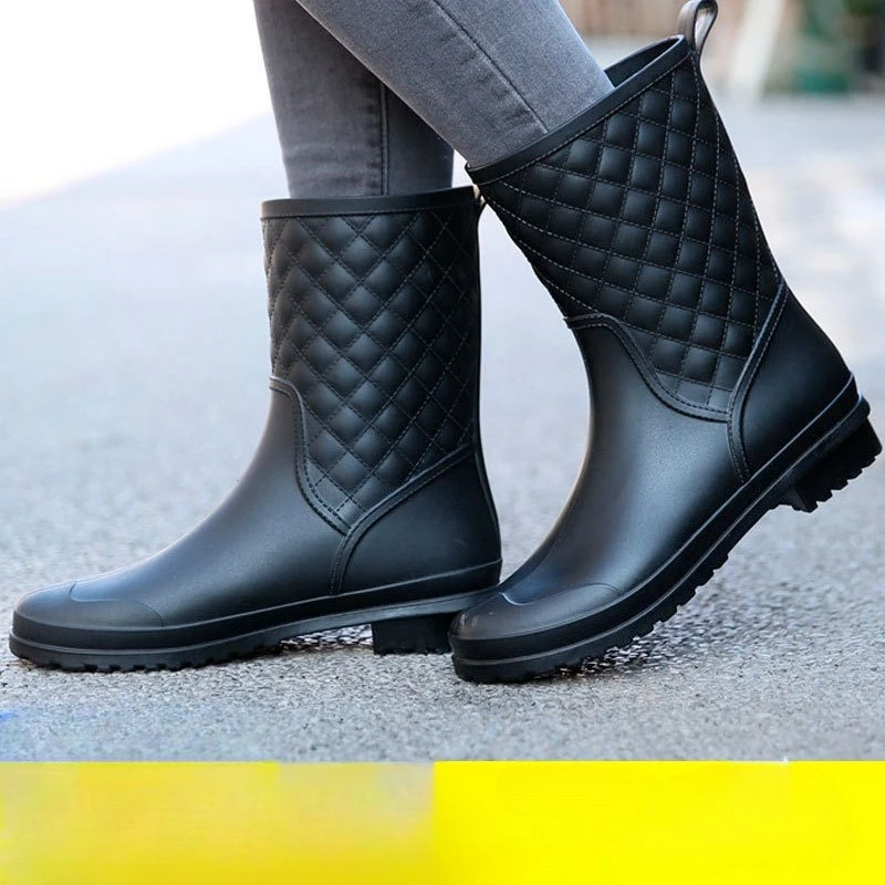 Women Rain Boots Fashion Non-Slip Women Boots Plaid Casual Rubber Shoes Comfor Wear-resistant Women's Waterproof Shoes 2026