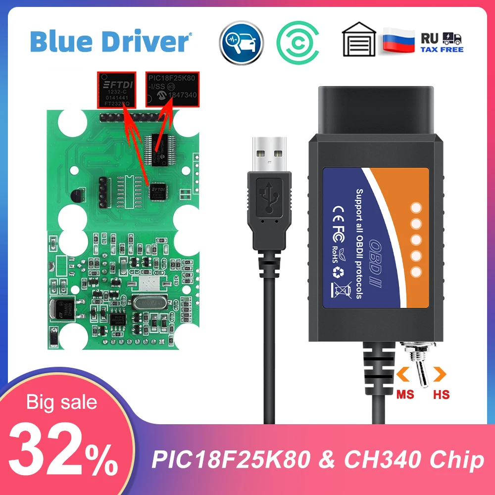 Elm327 Obd2 Scanner Forscan Elm 327 Usb V1.5/v2.1 Bluetooth Code Reader ...