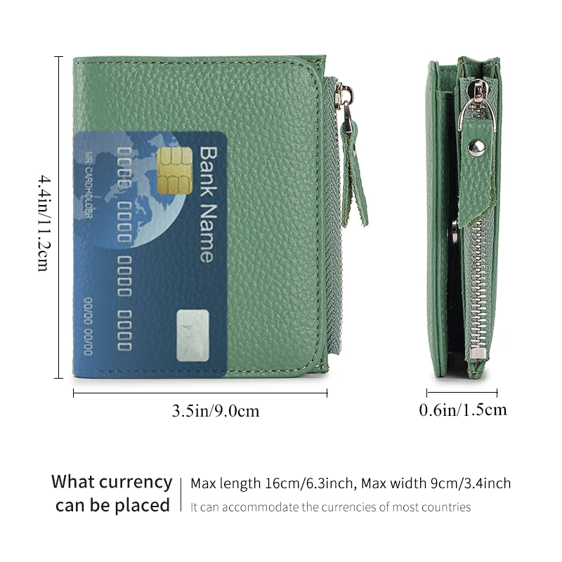 Women Genuine Leather Slim Short Wallet RFID Blocking Bi-Fold Wallet Credit Card Holder money clip wallet Zipper Coin pocket 3