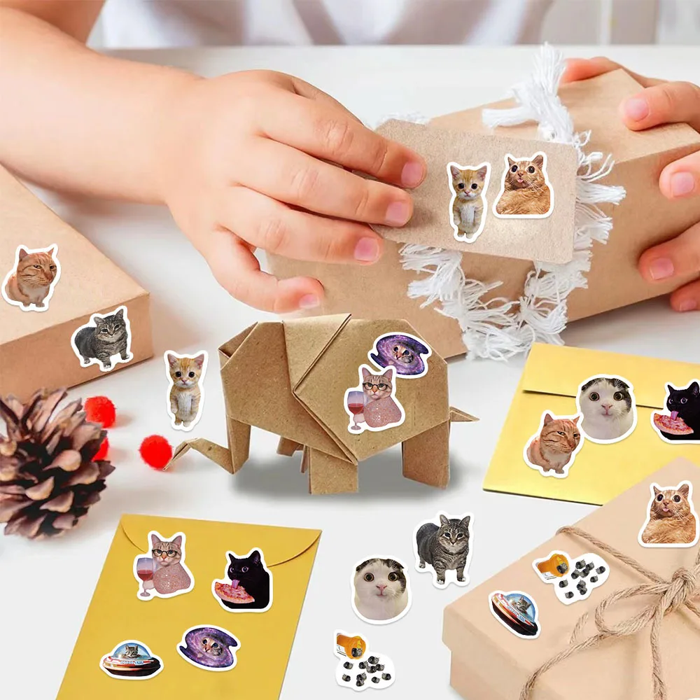 Cute Cartoon Cat Animals Stickers Decoration Reward DIY Stickers Scrapbook Skateboard Sealing Label Stationery Gifts 50-500pcs