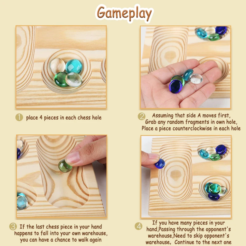 Mancala Board Game African Chess Strategy Puzzle Toy Children Educational Logical Thinking Folding Wooden Chess Party Table Game