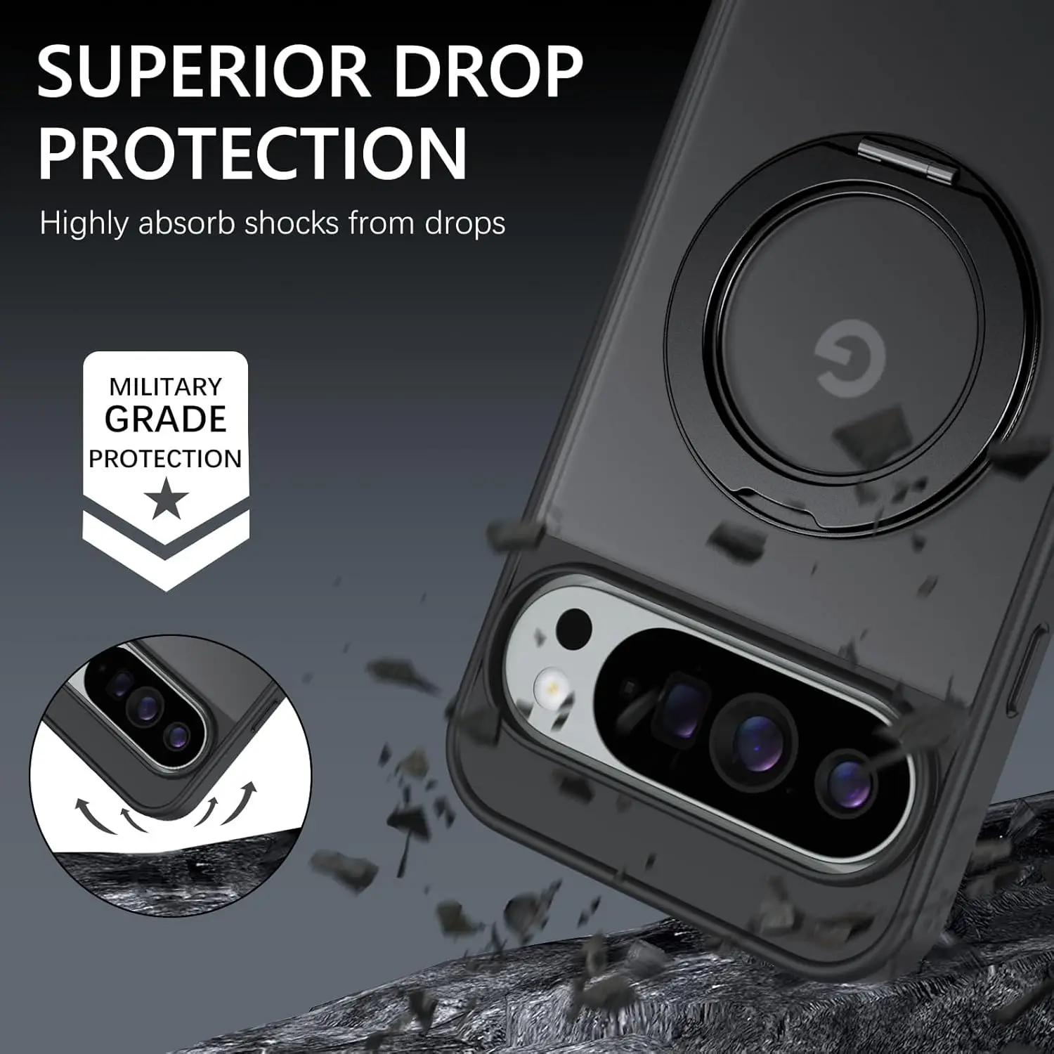 Ultimate 360° Rotatable Ring Holder Kickstand Case with Magnetic Wireless Charging and Shockproof Protection