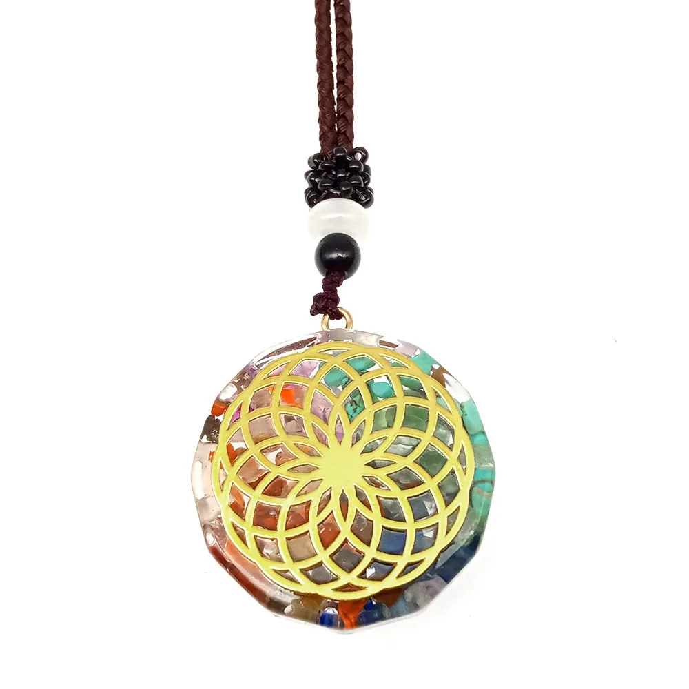 CHAKELA Charm Seven Chakras Healing Necklace For Women Men Colorful Natural Stone Geometric Pendant Rope Chain Necklace Fashion